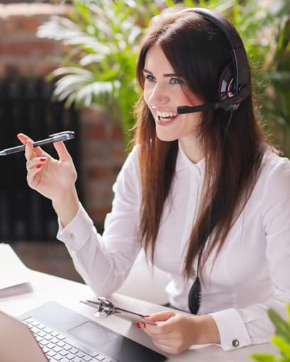 Customer service representative with headset